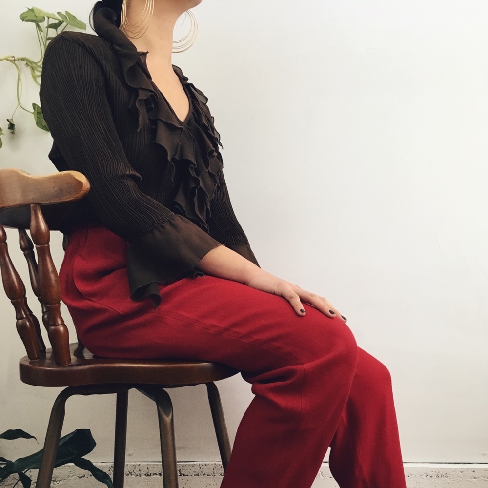 Chocolate Ruffled Blouse - Picture 2 of 4